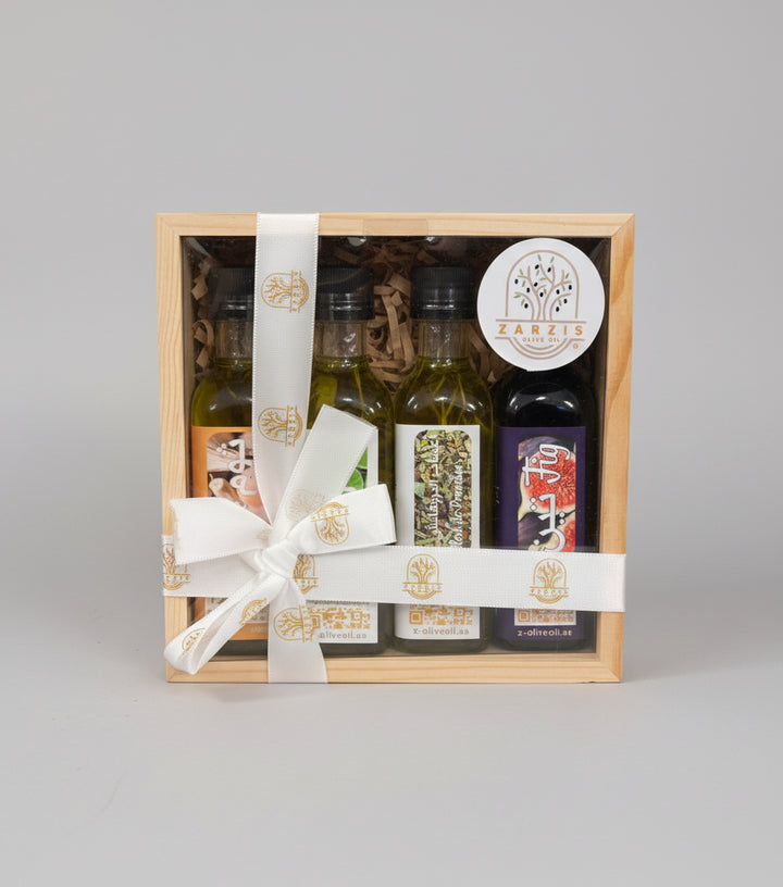 Set of 4 Infused Organic Olive Oils –  Herb Province + lime + garlic+ fig (4 × 60ml)