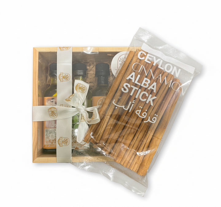 The Alba Cinnamon(50 grams) & Infused Organic Olive Oil -Harrisa + extra virgin olive oil +Rosemary + garlic(4 x 60ml)