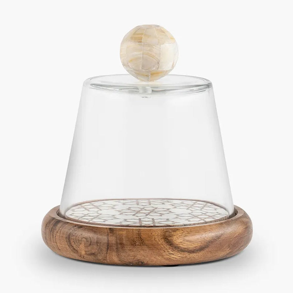 Glass container with Artisanal wooden artwork