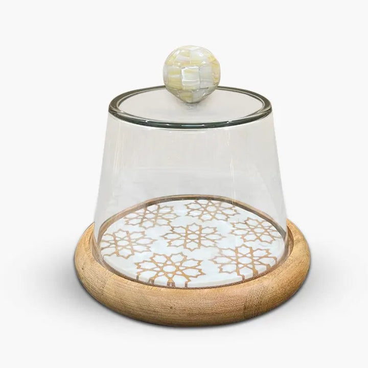 Glass container with Artisanal wooden artwork