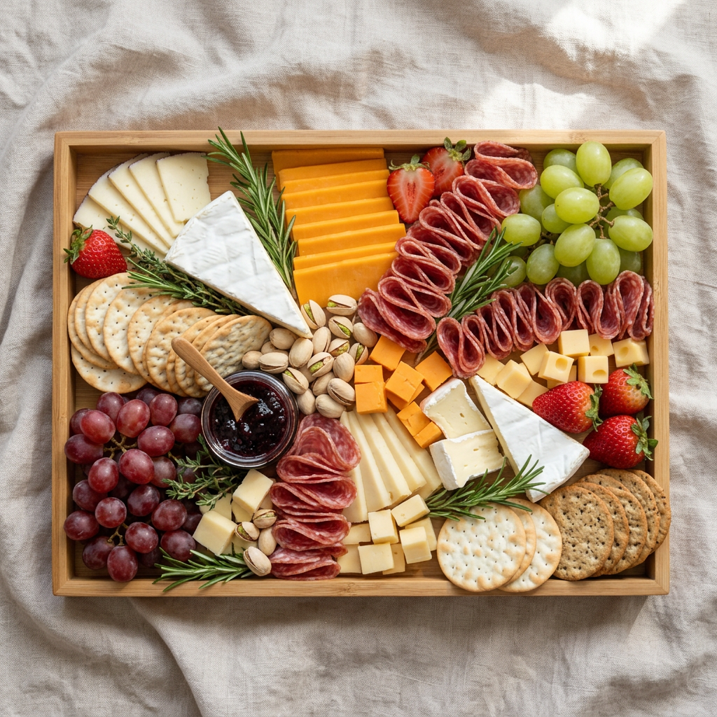 Medium grazing board, AI-generated serving suggestion